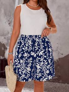 EMERY ROSE Plus Size Women's Texture Striped Elastic Waist Drawstring Pocketed Straight Shorts For Summer - Navy Blue - View 8