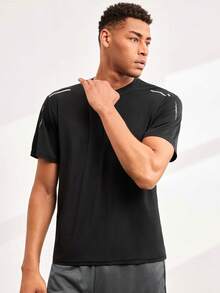 Men's Quick-Dry Breathable Mesh Short Sleeve T-Shirt, Fitness Running Sports Top - Black - View 4
