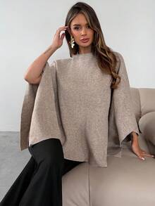 Firerie Women's Autumn/Winter New Shawl Cape Sweater, Khaki Color, Loose Fit, Versatile, Elegant, Suitable For Commuting, Daily Wear, Casual, Outings, Warm Home Wear - Khaki - View 3