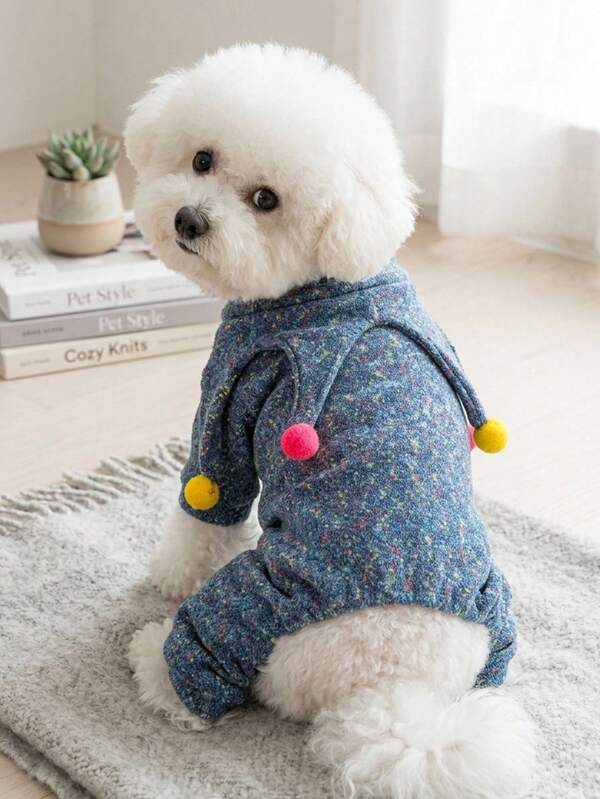 PETSIN 1 Piece Of Colorful Clown Four Legged Pet Jumpsuit, Colorful Ball Pointed Collar Dog Costume, Small Cat And Dog Halloween Carnival Daily Outfit, Suitable For Home, Halloween Cosplay, Birthday Party Shooting