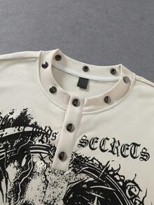 ROMWE MEN Kaos Lengan Panjang Pria Motif Gothic Musim Semi/Panas - Putih - View 2