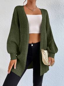 EURMUSE Casual Solid Color Drop Shoulder Loose Cardigan - Army Green - View 6