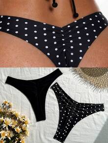Swim SXY 女款性感雙色比基尼泳褲，適合夏季海灘度假 - 黑色 - 查看 1