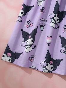 HELLO KITTY AND FRIENDS | SHEIN Young Girl Letter Cartoon Print Round Neck Short Sleeve Dress - Purple - View 6