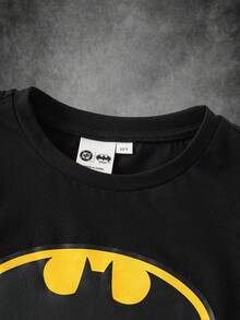 BATMAN X SHEIN Tween Boy Cartoon Print Round Neck Casual Short Sleeve T-Shirt - Black - View 3