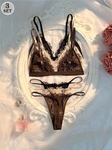 Crystal Vow 6件組女性性感蕾絲拼接前扣內衣套裝 - 彩色 - 查看 2