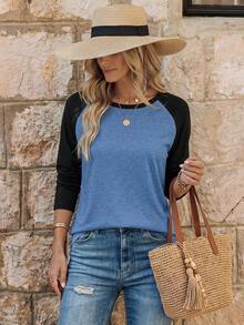 EMERY ROSE Camiseta de mujer con mangas raglán y bloque de color - azul y negro - Ver 1