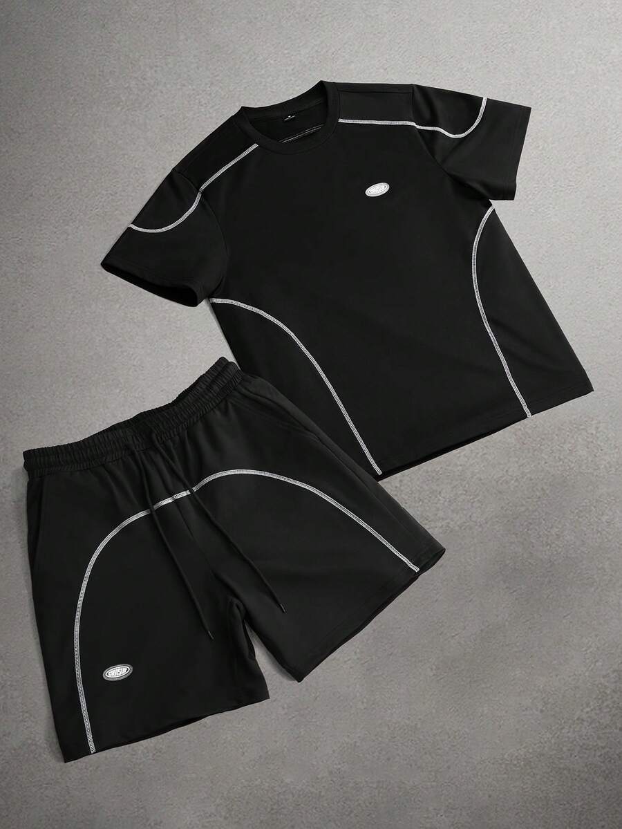 STYNVO Men's Contrast Stitching T-Shirt And Shorts Set - Black - View 1