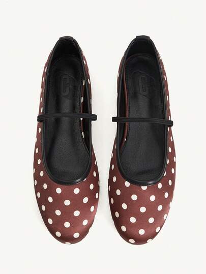 CUCCOO CHICEST Women's Shoes New Polka Dot Mary Jane Women's Flats Women's Retro Style Word With Ballet Satin Brown Single Shoes Commuting Versatile