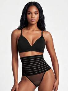SHAPORA 1pc High Waist Tummy Control Waist Cincher Belly Slimming Butt Lifting Pants - Black - View 3