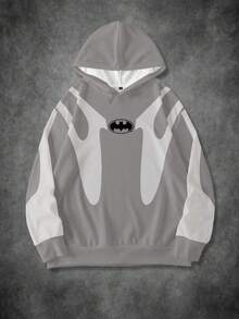 BATMAN X SHEIN 男士休闲撞色蝙蝠印花连帽衫，秋季款 - 白色 - 查看 1
