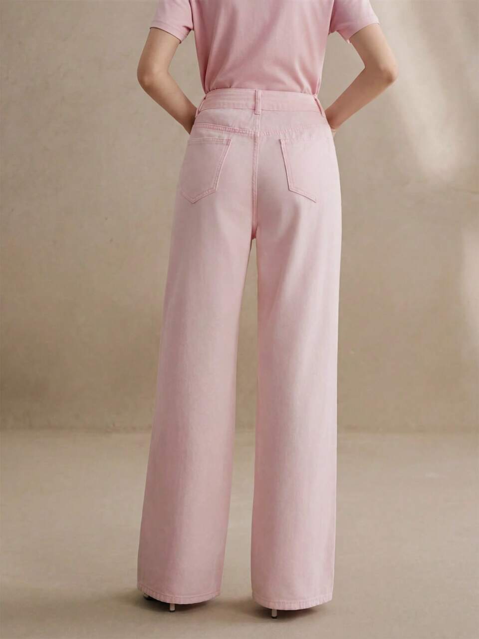 Anewsta Jeans casuales de pierna recta con diseño nuevo de cuentas y strass rosa para mujer