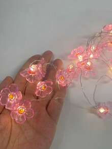 1PC LED Pink Cherry Blossom Light String, LED Flower Garland Lights, Battery Operated, For Holiday, Wedding, Indoor, Bedroom, Garden, Party, Birthday, Celebration Decorations - Pink cherry blossoms - View 3
