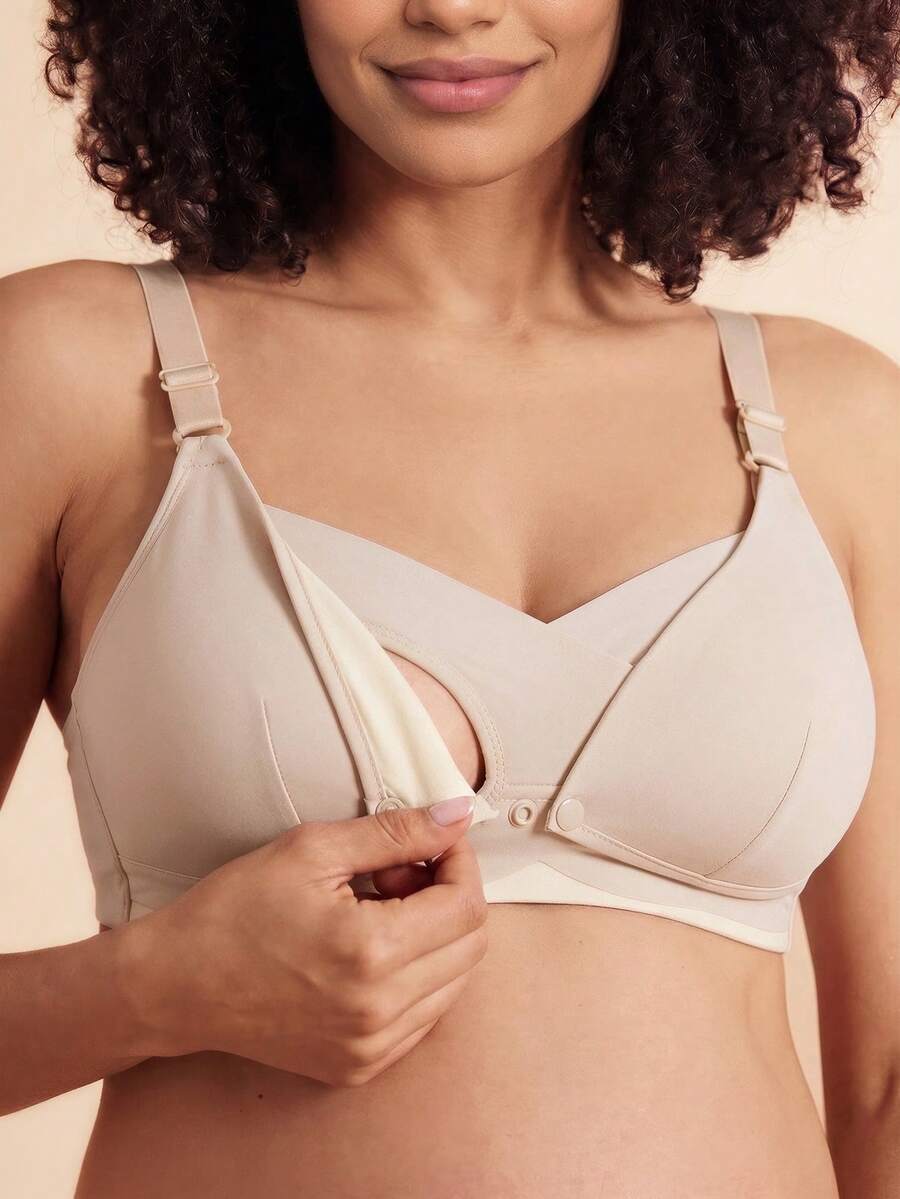 SHEIN Maternity Solid Nursing Bra For Mother - Apricot - View 1
