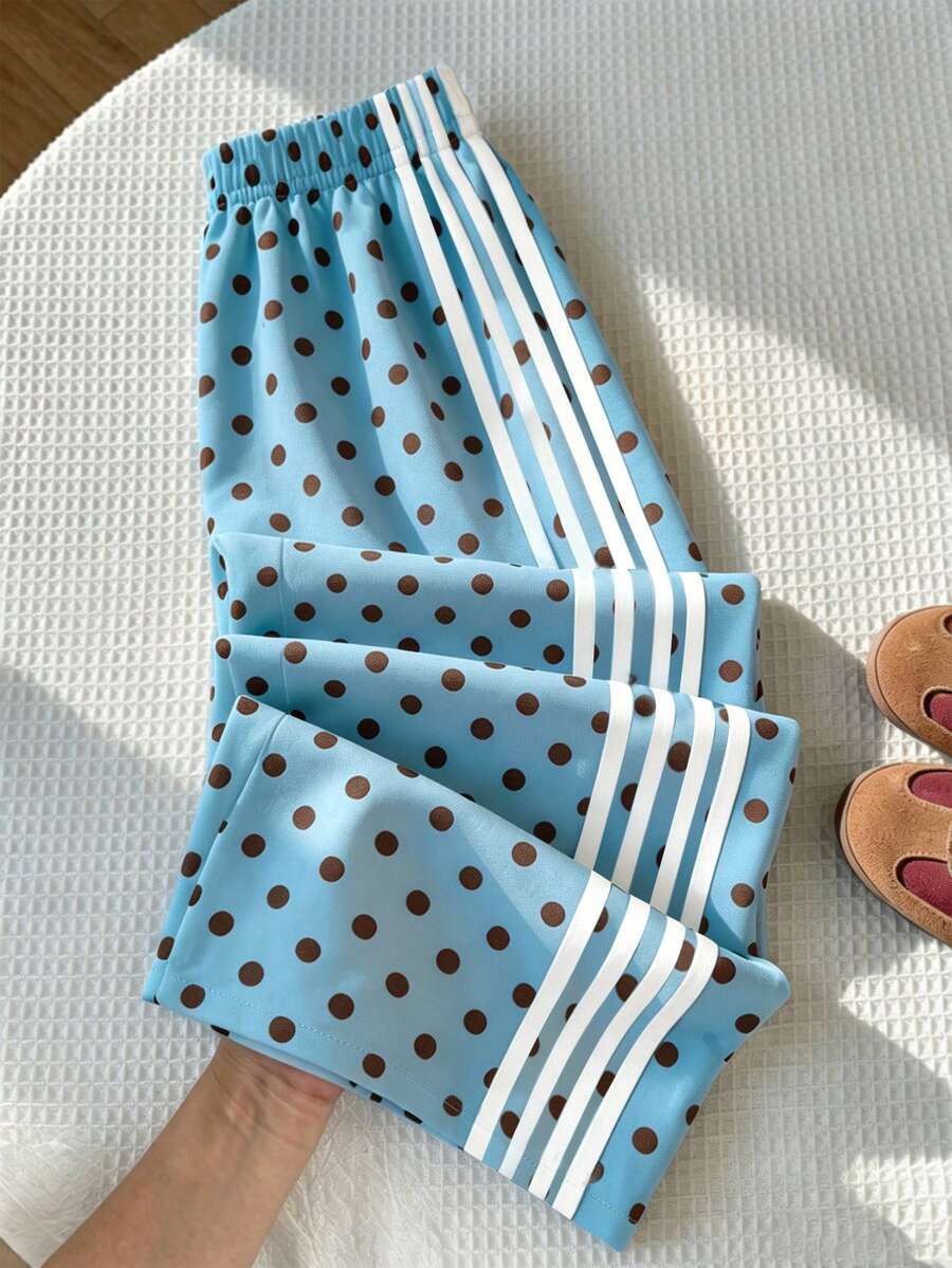 SHEIN 女童(大童)春夏秋冬休閒百搭日常運動街頭風黑白拼色寬鬆梭織長褲,可搭配運動鞋與任何T恤,適合日常穿著 - 藍色 - 查看 1