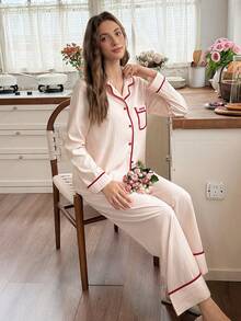 Snug Reverie 時尚女款標準尺寸刺繡家居服套裝 - 淺粉色 - 查看 3