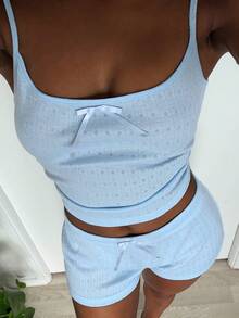 Hapijoa Letter Print Short Sleeve T-Shirt + Plaid Pants Loose Casual Set For Teen GirlLoungewear - Blue - View 4