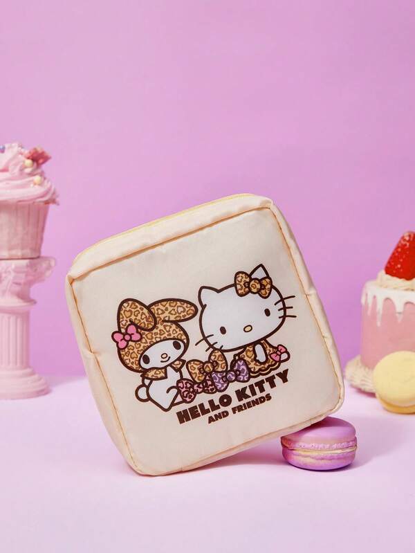 HELLO KITTY AND FRIENDS | Joivida HELLO 1個粉紅色衛生棉收納袋，可愛卡通印花聚酯纖維收納包，輕便便攜女性衛生用品收納盒，適合女孩與女性，適用於學校、旅行及日常攜帶