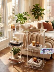 3-Tier Transparent Acrylic Round Side Table, Modern Layered Nightstand Or Plant Stand, Suitable For Living Room, Bedroom Or Entryway - Transparent - View 2