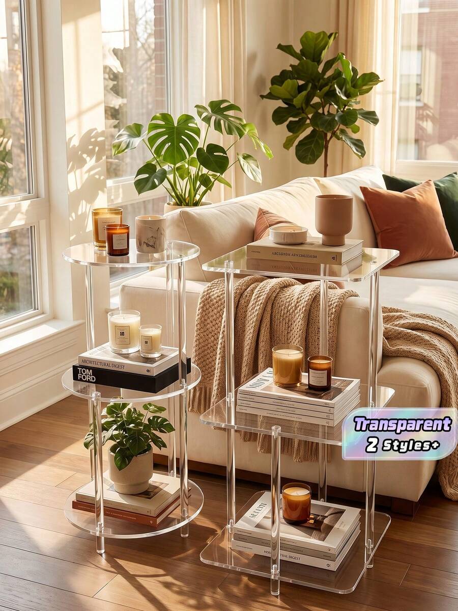 3-Tier Transparent Acrylic Round Side Table, Modern Layered Nightstand Or Plant Stand, Suitable For Living Room, Bedroom Or Entryway