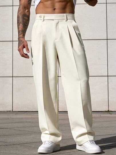 Manfinity Homme Men's Plus Size Loose Casual Fashion Versatile Beige Dress Pants