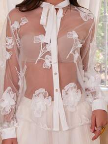 Bris Aura 性感透視刺繡女襯衫，夏季款 - 白色 - 查看 4