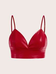 SHEIN ICON PU Leather Crop Cami Top - Red - View 7