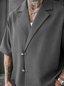 SLATEMANN Men's Solid Color Casual Versatile Daily Travel Shirt With Airplane Buckle - Grey - View 5