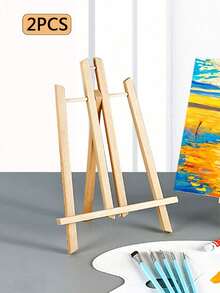 1pc/2Pcs Smooth Solid Wood Trapezoidal Display Stand, Foldable Portable Tabletop Easel Holder For Painting Chalkboard Desktop Decor - Multicolor - View 13
