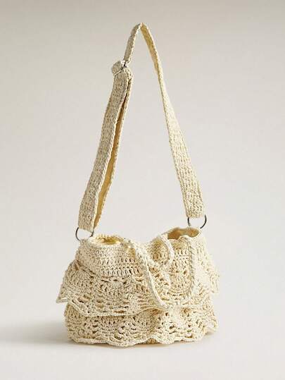 Wovira Tas Bahu Renda Rajutan Buatan Tangan Warna Beige untuk Wanita, Cocok untuk Penggunaan Sehari-hari, Belanja, Liburan, Perjalanan, Pantai, Gaya Bohemian