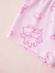 HELLO KITTY AND FRIENDS | SHEIN Young Girl Letter Cartoon Print Contrast Trim Camisole & 4-Corner Panty Set - Pink - View 9