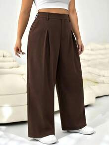 Comfortcana Plus Size Women's Casual Brown Suit Pants, Suitable For Outings And Commuting - Brown - View 6