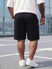 DRIVNCORE Men Plus Size Summer Loose Fit Casual Shorts With Letter Print And Drawstring Waist - Black - View 2