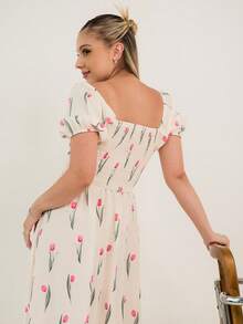 Ximena Robles Ximena Robles Elegant Tulip Floral Print Summer Long Dress With Premium Quality And Graceful Elegant Vacation - Multicolor - View 3