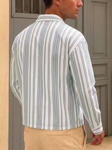 Manfinity Dauomo Men's Short Length Long Sleeve Casual Shirt Top - Blue and White - View 4