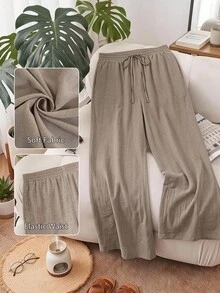 SHEIN Tall CURVE 大尺碼休閒極簡灰色鬆緊腰寬鬆長褲 - 淺灰色 - 查看 7
