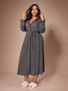 Lazeform Bata de descanso con capucha a rayas talla grande - Gris Oscuro - Ver 5