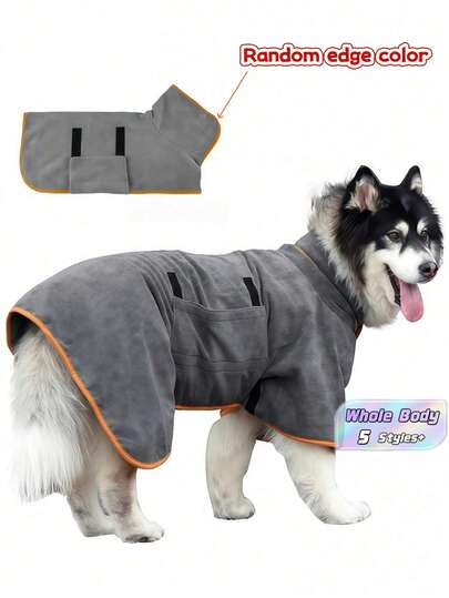 1 buah Jubah Mandi Anjing, Handuk Mandi Penyerap untuk Hewan Peliharaan, Anjing Besar dan Sedang, Kucing dan Hewan Lainnya, Menutupi Seluruh Tubuh untuk Membersihkan, Aksesoris Kamar Mandi Hewan Peliharaan (Warna Benang Overlock Acak)