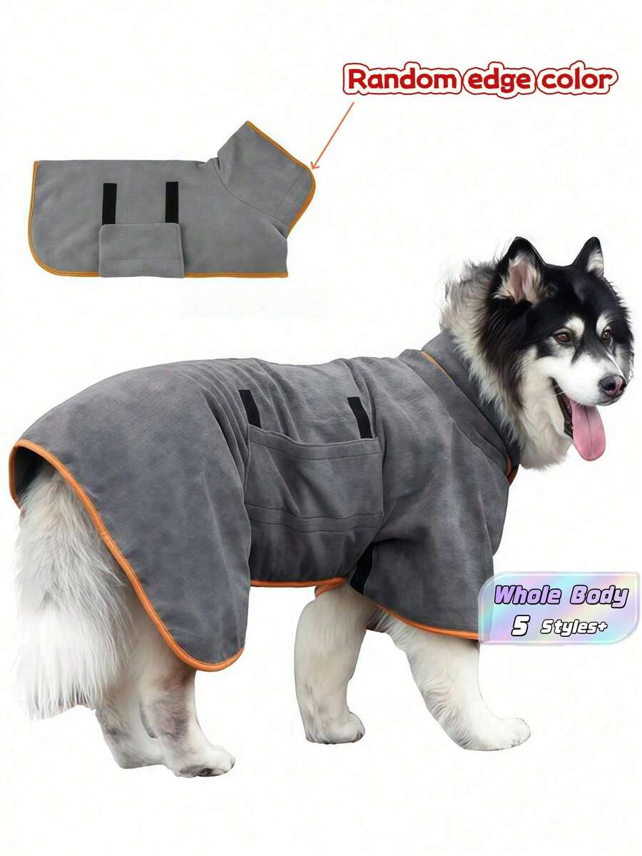 1 buah Jubah Mandi Anjing, Handuk Mandi Penyerap untuk Hewan Peliharaan, Anjing Besar dan Sedang, Kucing dan Hewan Lainnya, Menutupi Seluruh Tubuh untuk Membersihkan, Aksesoris Kamar Mandi Hewan Peliharaan (Warna Benang Overlock Acak) - Grey - View 1