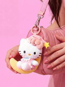HELLO KITTY AND FRIENDS | POKOJA LAND 1個聯名3D絨毛吊飾，坐於新月形狀，可愛甜美設計，適合女孩，可掛在包包、鑰匙、書包上，生日或週年紀念的可愛禮物 - 白色 - 查看 2
