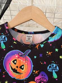 Kids Tween Girls Casual Single Piece Fun Halloween Pattern Knit Dress, Autumn/Winter Season, Halloween Girls Dress - Black - View 3