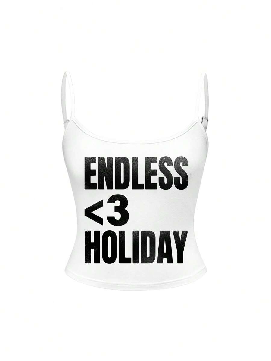 ROMWE Grunge Punk Women's Letter Print Casual Versatile Daily Wear Camisole Tank Top - White - View 1