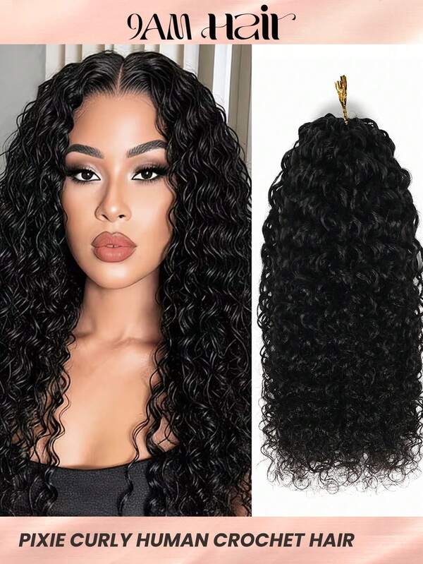 Boho Braids Rambut Keriting Pixie untuk Rajutan Rambut Manusia 14-24 Inci 100g/Paket Rambut Manusia Rajutan Mentah Feather 100% Rambut Perawan Brasil yang Belum Diproses, Rambut Keriting Rajutan Tak Terlihat untuk Wanita, Warna Alami