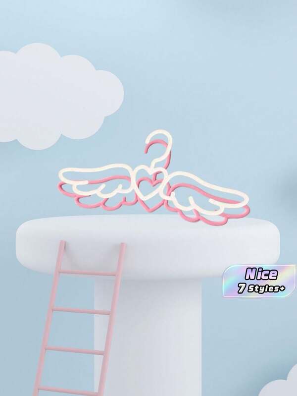 1/5/10/20PCS Universal Durable Plastic Space-Saving Non-Slip Pink White Angel Heart Design Clothes Hangers For Adults Indoor Outdoor Bedroom Laundry Valentine's Day Premium Closet Organizer