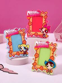 THE POWERPUFF GIRLS X Joivida 1件裝卡通圖案壓克力磁吸相框展示架，適用3英吋迷你照片，直立式設計，紫色與粉色兩款可愛邊框可選，簡約創意，適合派對、生日、節日禮物，不含磁鐵 - 均碼 - 查看 1