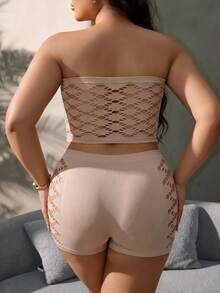 SHEIN 無縫大尺碼女款內衣套裝 2件組 - 杏色 - 查看 2