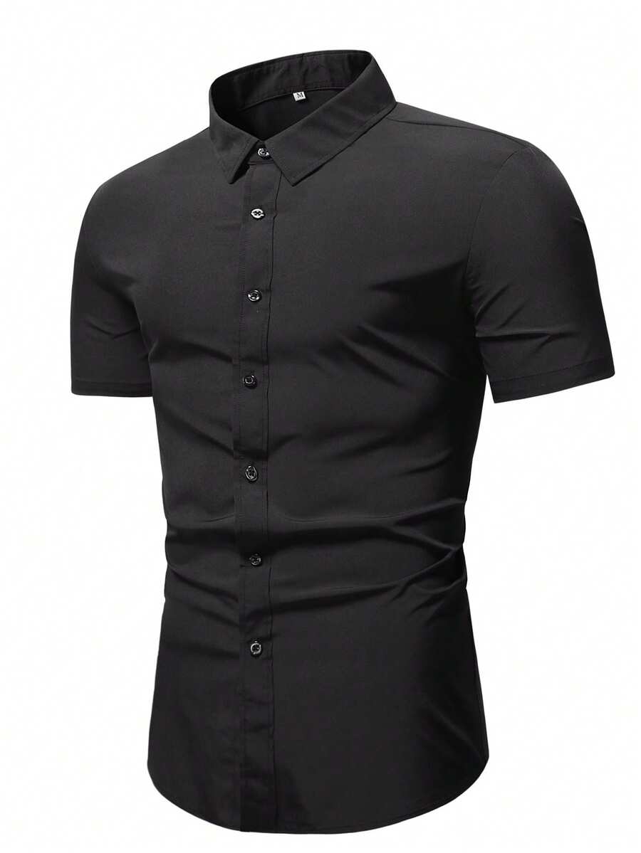 Calvornis Men Solid Button Up Formal Shirt, Ceremony - Black - View 1