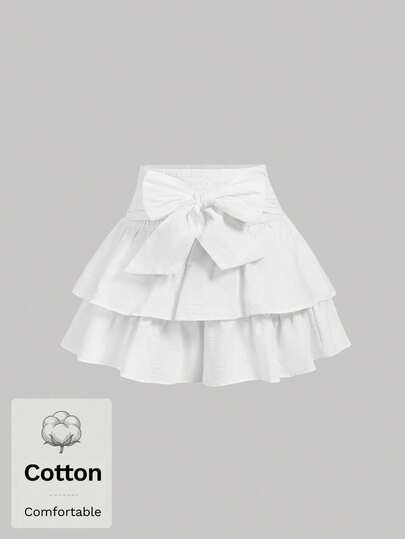 SHEIN MOD Women White Tied Butterflies Multilayered Cake Hem Summer Skirt