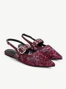 CUCCOO CHICEST Ladies, Willow Nails, Buckles, Flat Shoes. - Burgundy - View 1