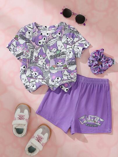 HELLO KITTY AND FRIENDS | SHEIN 女嬰可愛卡通印花圓領短袖T恤與短褲套裝